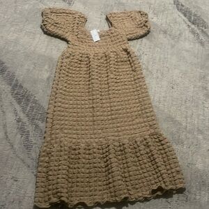 NWTs Simply Southern Tan/Beige Textured Puff Sleeve Midi Dress Sz Medium